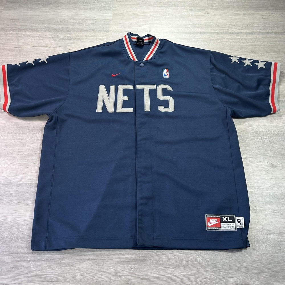 VINTAGE Nike‎ New Jersey Nets Jersey Mens XL NBA Basketball Warm-UpSnap Y2K